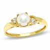 5.5mm Cultured Freshwater Pearl Ring in 10K Gold with CZ - Size 7