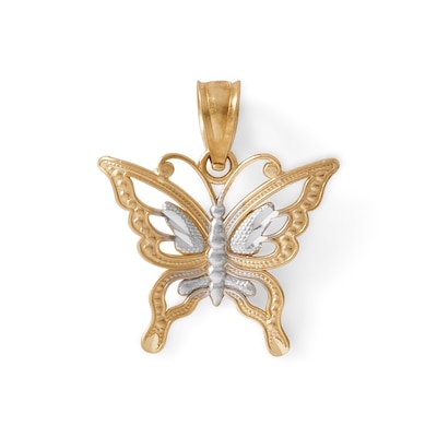 Diamond-Cut Mini Butterfly Two-Tone Charm in 10K Solid Gold