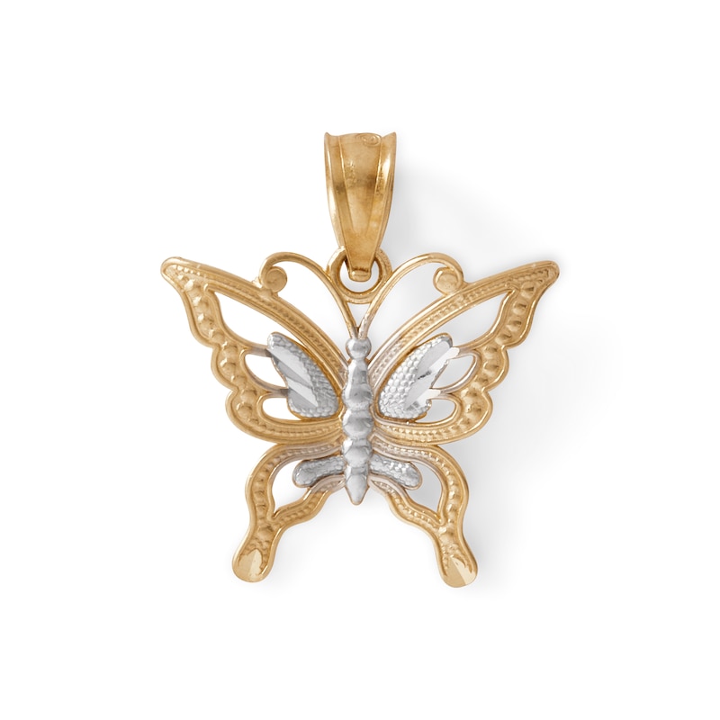 Main Image 1 of Diamond-Cut Mini Butterfly Two-Tone Necklace Charm in 10K Solid Gold