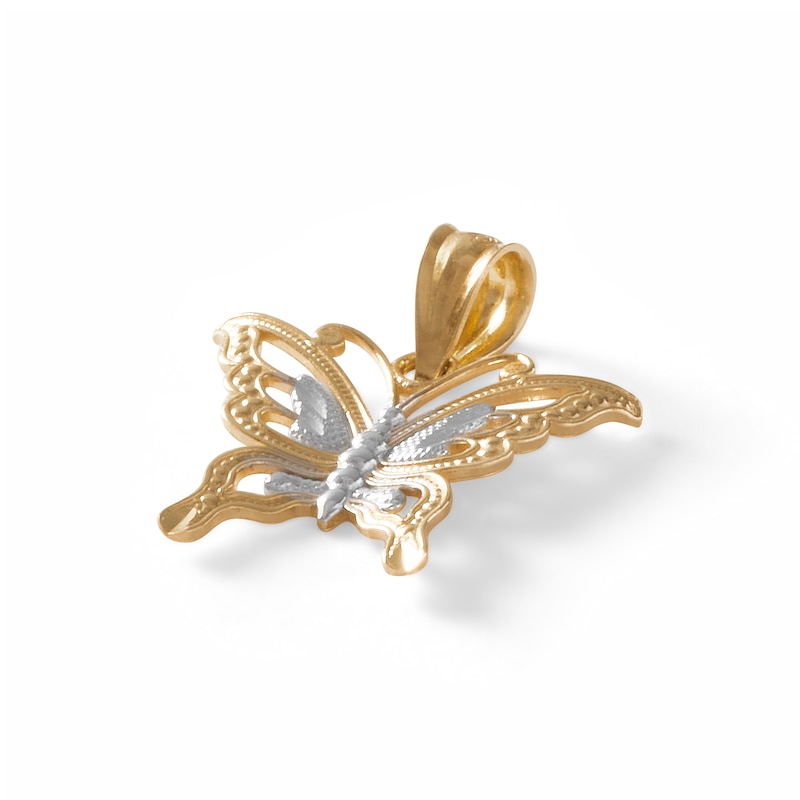 Diamond-Cut Mini Butterfly Two-Tone Necklace Charm in 10K Solid Gold