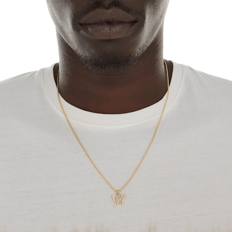 Main Image 4 of Diamond-Cut Mini Butterfly Two-Tone Necklace Charm in 10K Solid Gold