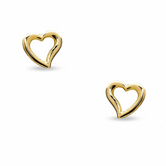 10K Gold Open Heart Stud Earrings