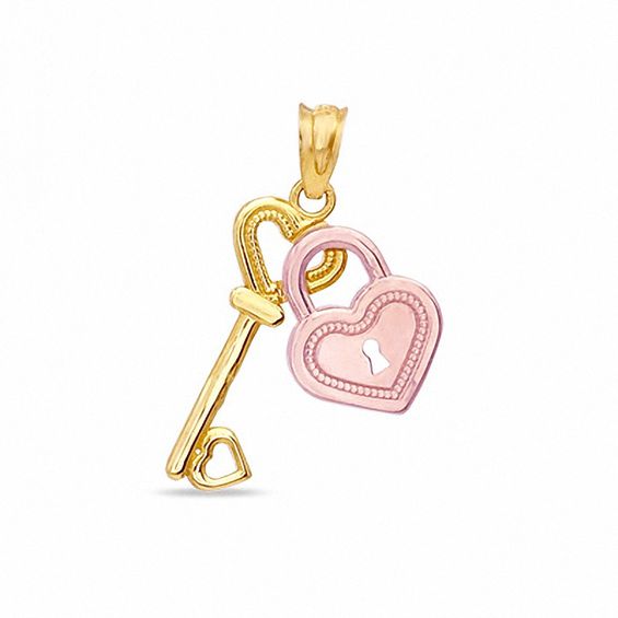 Diamond-Cut Heart Key Charm in 10K Two-Tone Gold