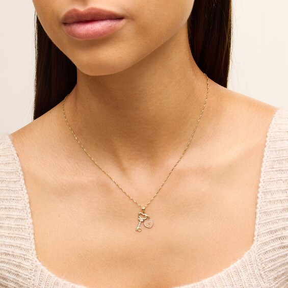 Diamond-Cut Heart Key Charm in 10K Two-Tone Gold