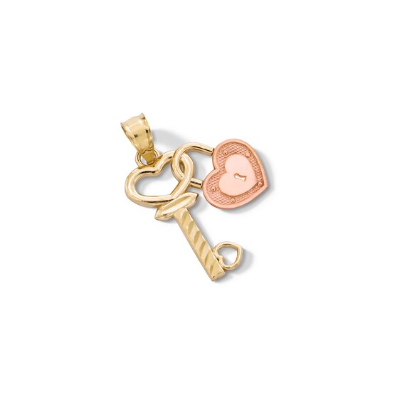 Diamond-Cut Heart Key Charm in 10K Two-Tone Gold