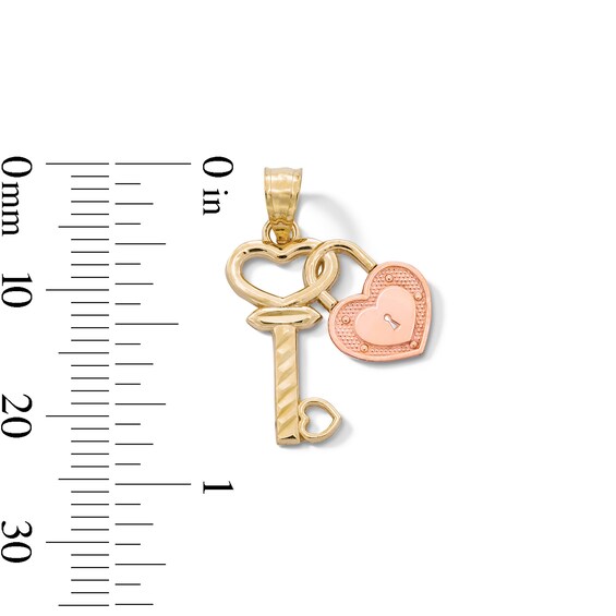 Diamond-Cut Heart Key Charm in 10K Two-Tone Gold