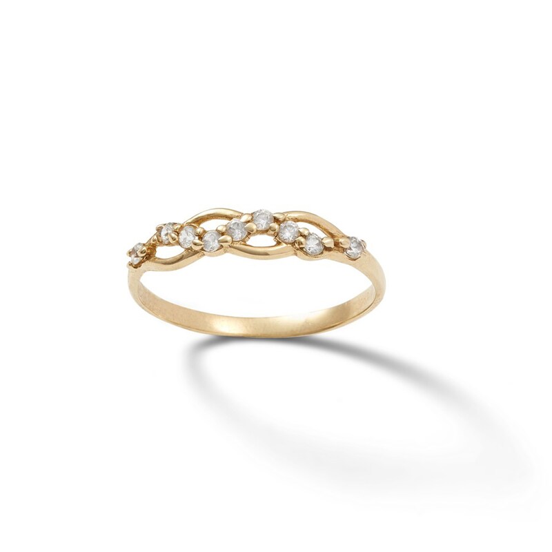 Cubic Zirconia Wave Ring in 10K Solid Gold - Size 8