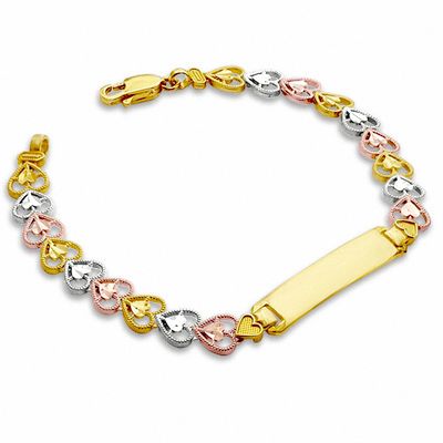 Child's 10K Tri-Tone Gold Heart ID Bracelet - 5.5"