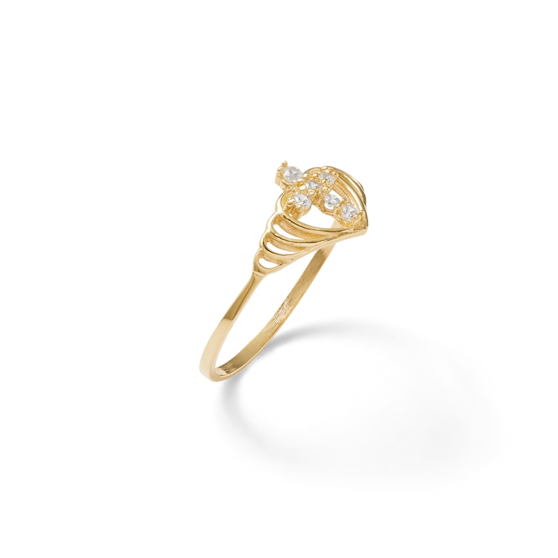 Main Image 2 of Heart and Cross Cubic Zirconia Ring in 10K Gold - Size 8