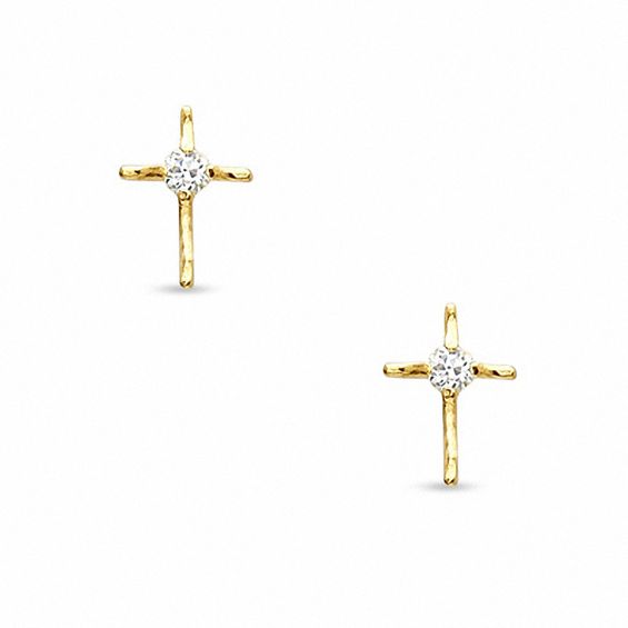 Child's Cubic Zirconia Cross Stud Earrings in 14K Gold