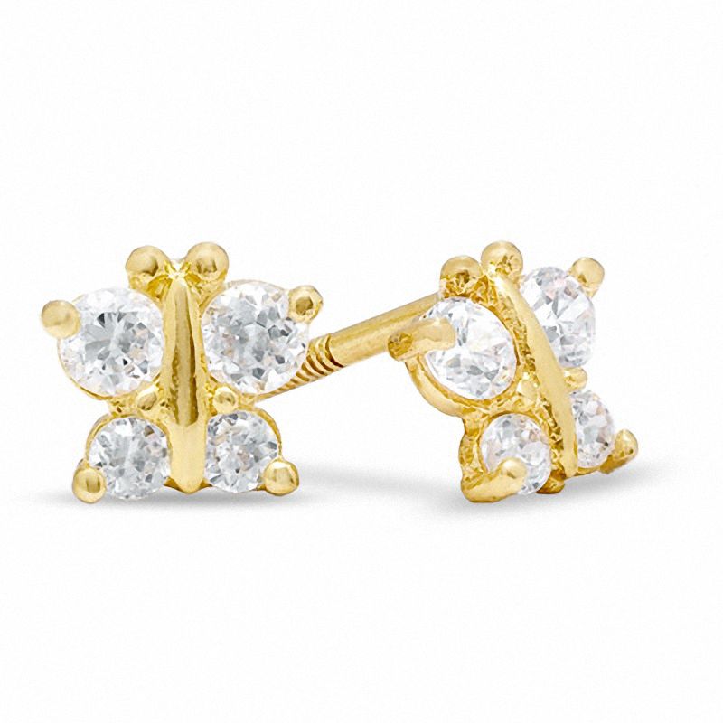 Child's Cubic Zirconia Butterfly Stud Earrings in 10K Gold