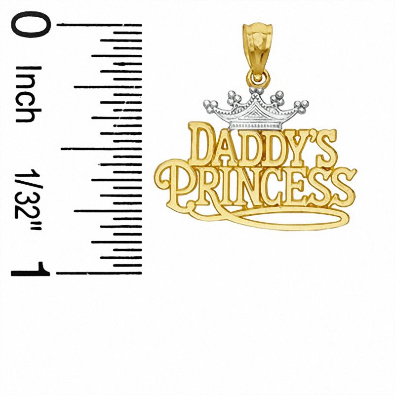 Main Image 2 of Textured "DADDY'S PRINCESS" with Crown Two-Tone Necklace Charm in 10K Gold