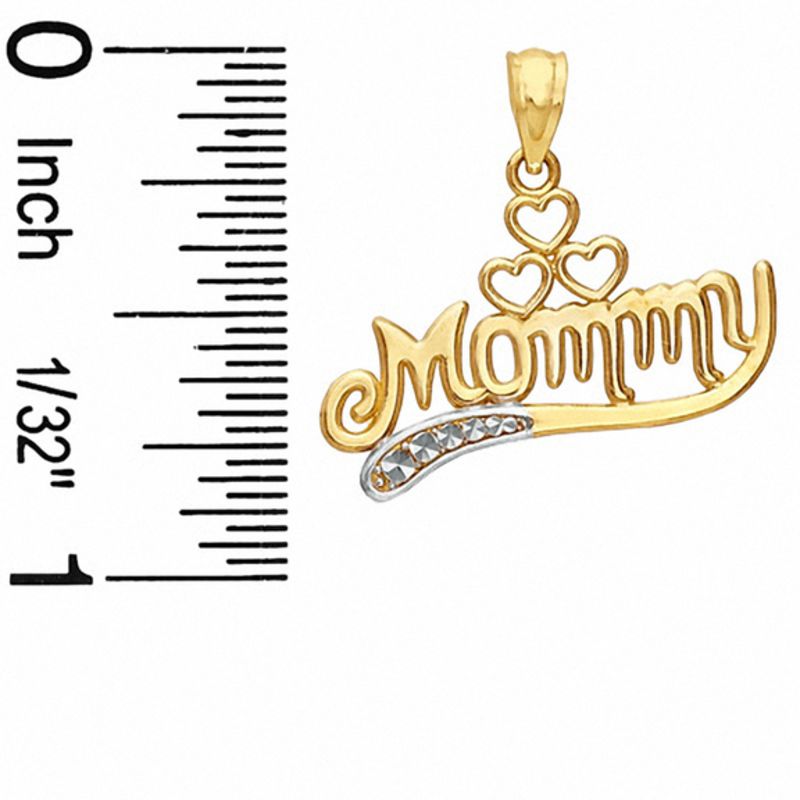 Main Image 2 of Cursive "Mommy" with Cut-Out Hearts Two-Tone Necklace Charm in 10K Gold