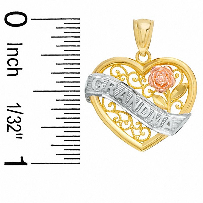 Grandma Banner in Heart Charm in 10K Tri-Tone Gold