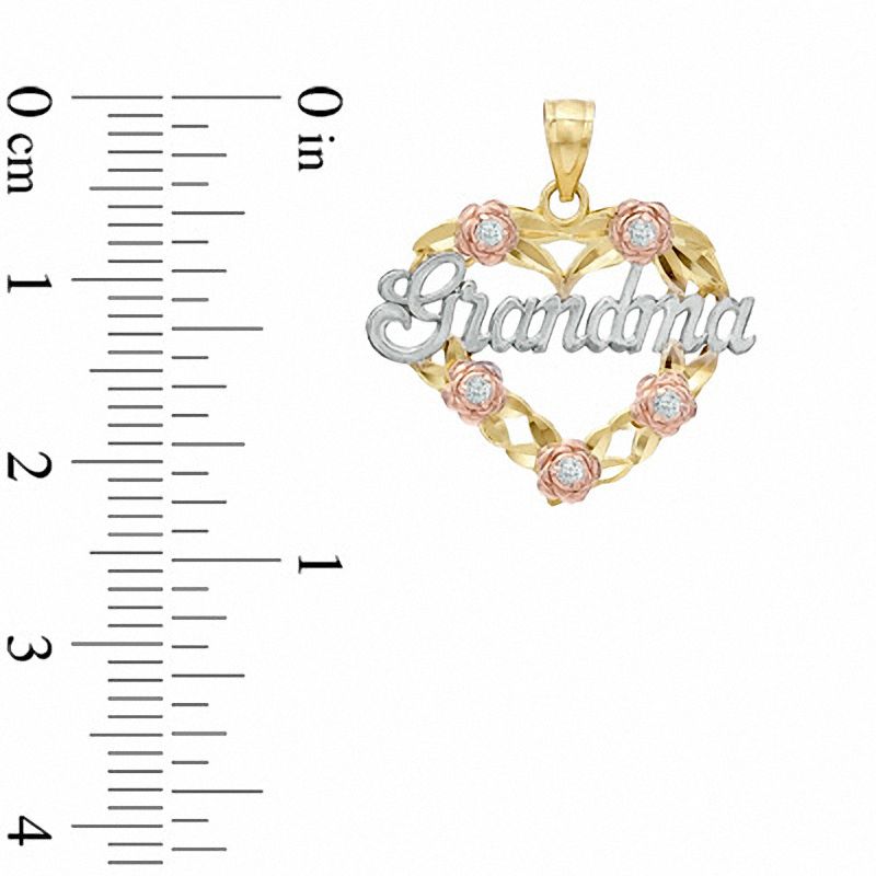 Main Image 2 of Cubic Zirconia Grandma Heart and Roses Charm in 10K Tri-Tone Gold