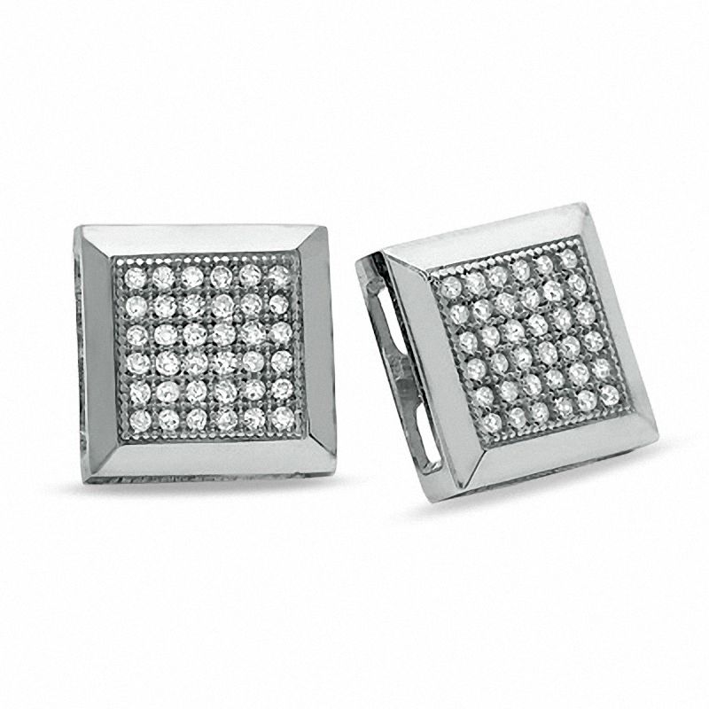 Main Image 1 of 1/5 CT. T.W. Diamond Square Framed Earrings in 10K White Gold