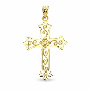 Flower Cross Charm in 10K Gold
