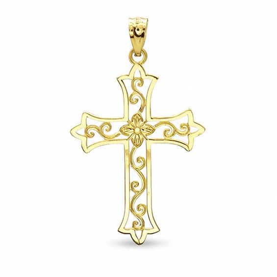 Flower Cross Charm in 10K Gold