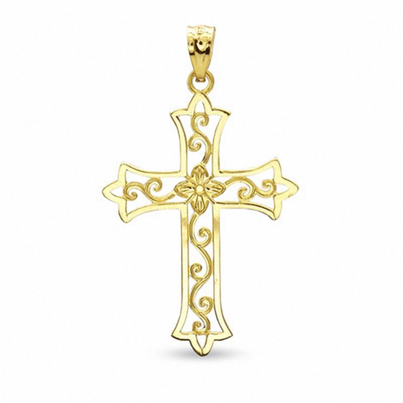 Main Image 1 of Flower Cross Charm in 10K Gold