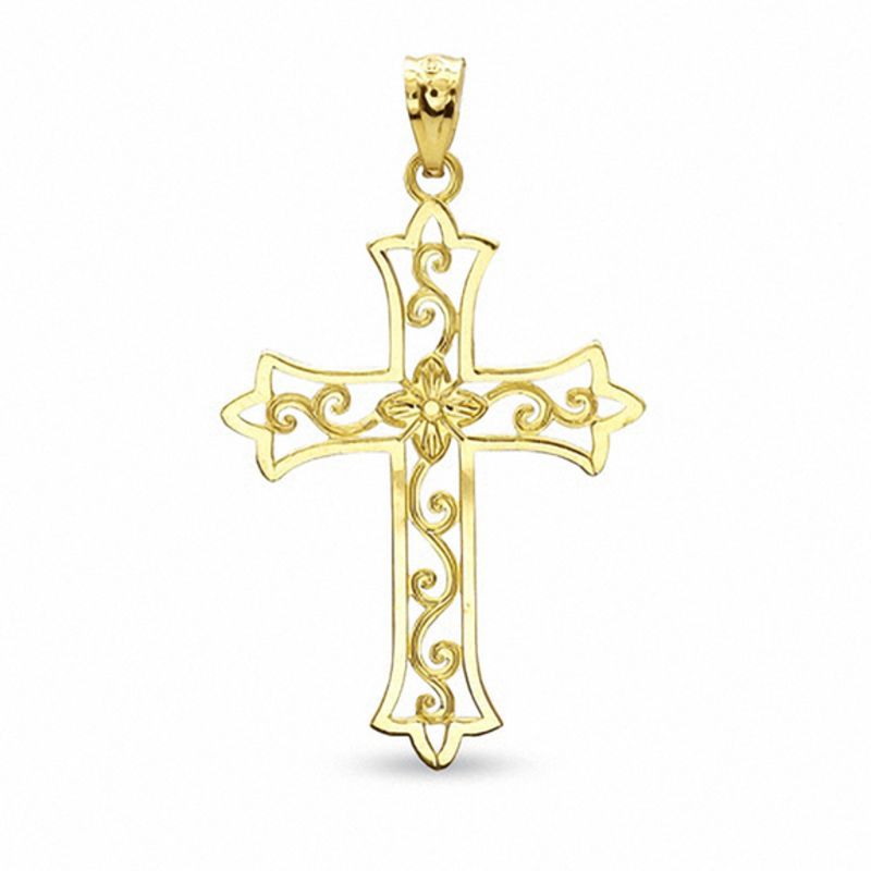 Flower Cross Charm in 10K Gold