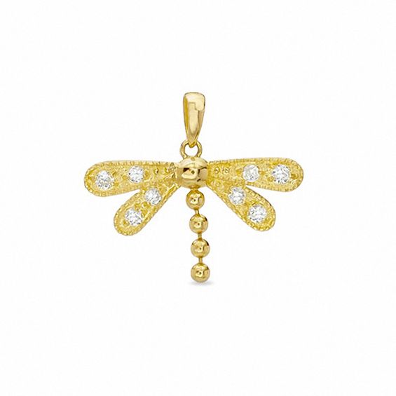 Cubic Zirconia Dragonfly Charm in 10K Gold