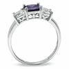 Thumbnail Image 2 of 6.0mm Princess-Cut Purple and White Cubic Zirconia Three Stone Ring in Sterling Silver