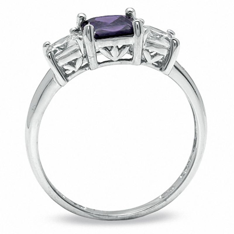 6.0mm Princess-Cut Purple and White Cubic Zirconia Three Stone Ring in Sterling Silver