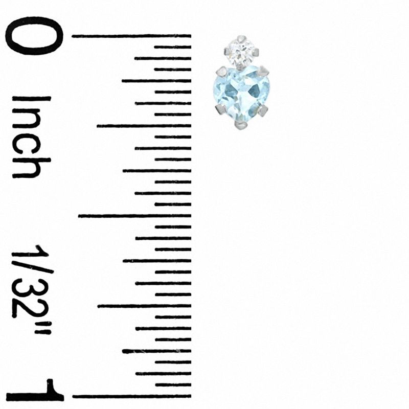 4mm Heart-Shaped Aquamarine Stud Earrings in 10K White Gold with CZ