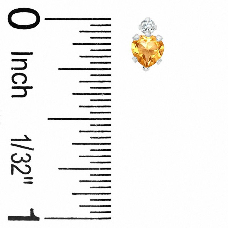 Main Image 2 of 4mm Heart-Shaped Citrine Stud Earrings in 10K White Gold with CZ