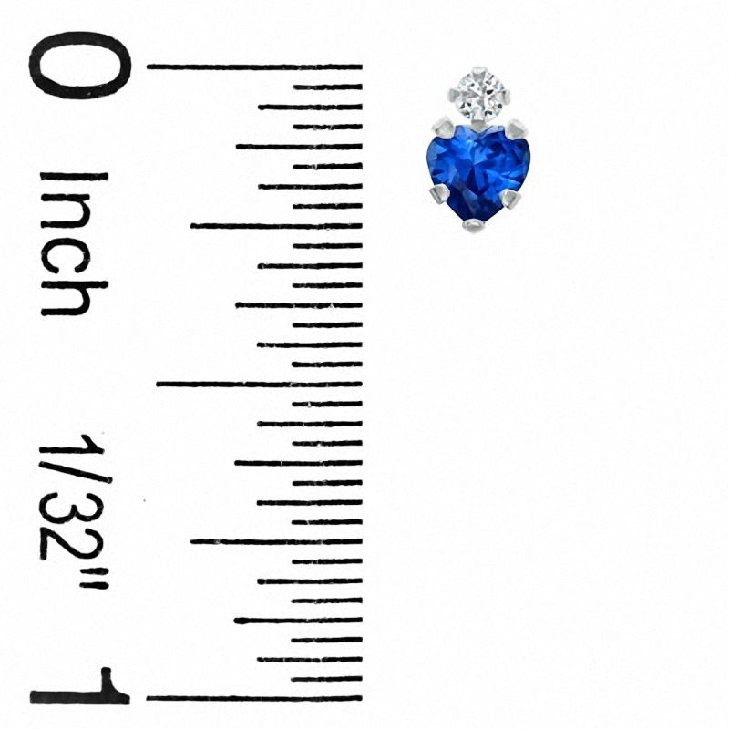 Main Image 2 of 4mm Heart-Shaped Lab-Created Sapphire Stud Earrings in 10K White Gold with CZ