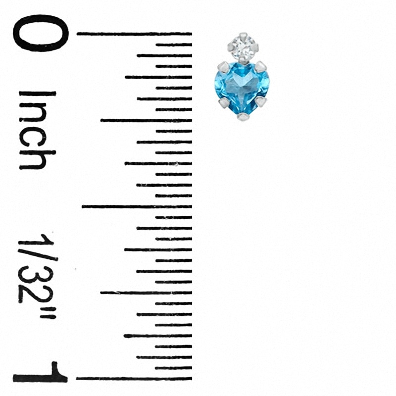 Main Image 2 of 4mm Heart-Shaped Blue Topaz Earrings in 10K White Gold with CZ
