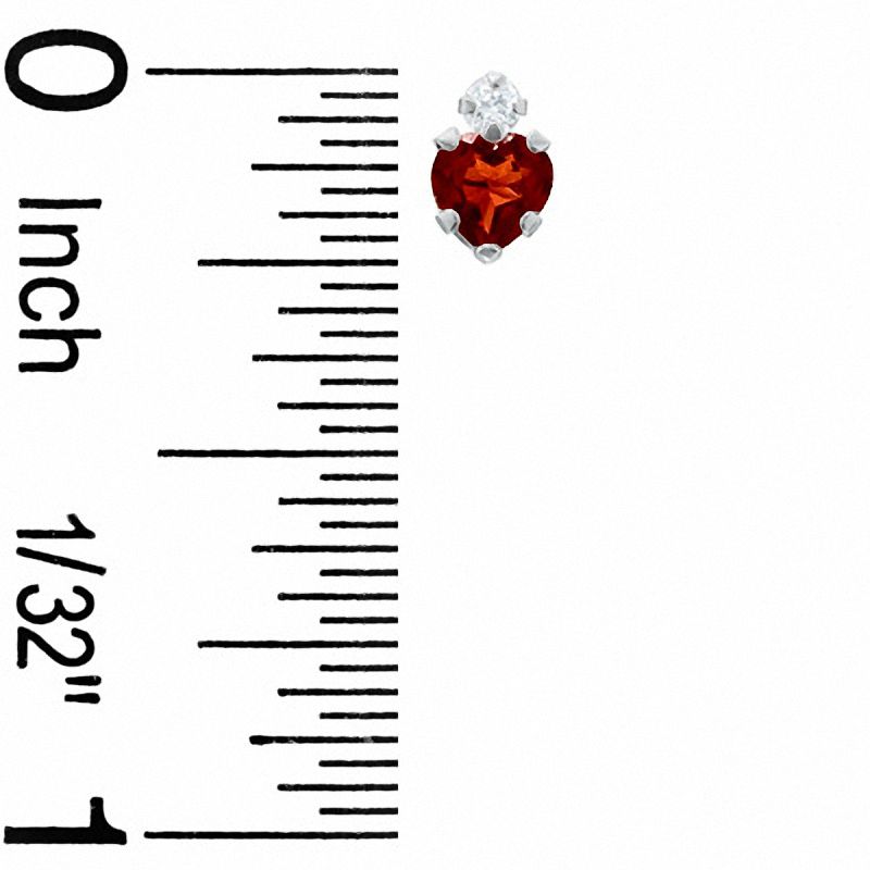 4mm Heart-Shaped Garnet Stud Earrings in 10K White Gold with CZ