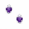4mm Amethyst Heart Stud Earrings in 10K White Gold with CZ