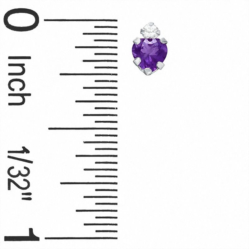4mm Amethyst Heart Stud Earrings in 10K White Gold with CZ
