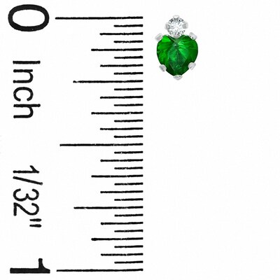4mm Heart-Shaped Simulated Emerald Stud Earrings in 10K White Gold with CZ