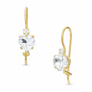 5mm Heart-Shaped White Topaz Drop Earrings in 10K Gold with CZ