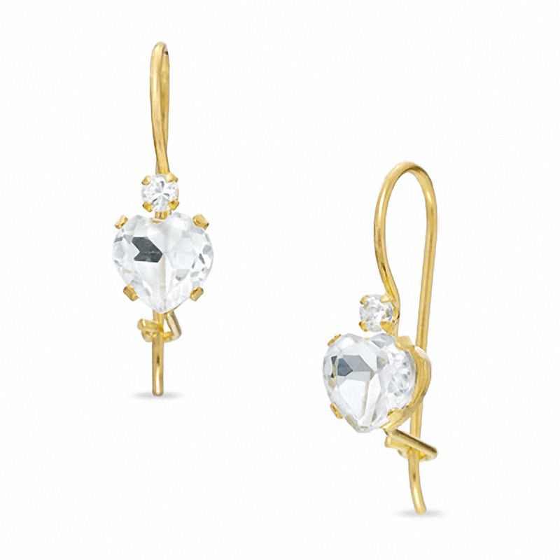Main Image 1 of 5mm Heart-Shaped White Topaz Drop Earrings in 10K Gold with CZ