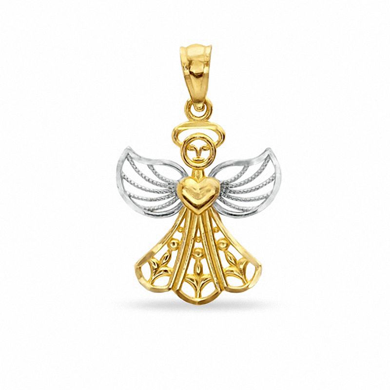 Cutout Angel with Heart Charm in 10K Two-Tone Gold