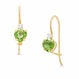 5mm Heart-Shaped Peridot Drop Earrings in 10K Gold with CZ