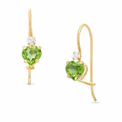 5mm Heart-Shaped Peridot Drop Earrings in 10K Gold with CZ