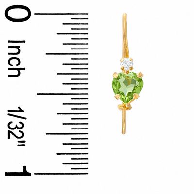 5mm Heart-Shaped Peridot Drop Earrings in 10K Gold with CZ