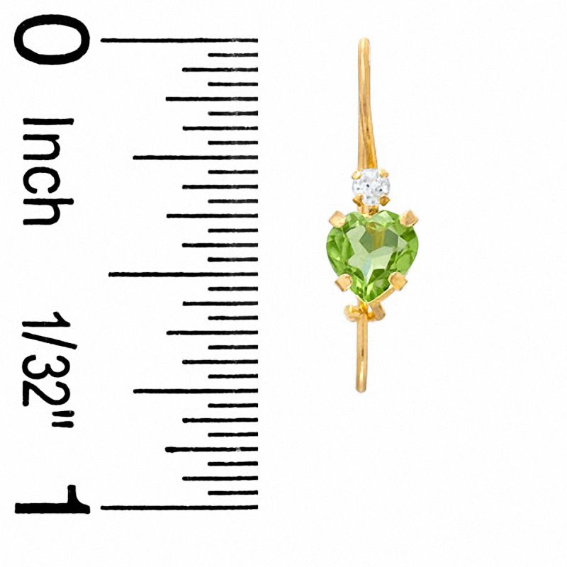 Main Image 2 of 5mm Heart-Shaped Peridot Drop Earrings in 10K Gold with CZ