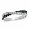 Thumbnail Image 0 of Black and White Cubic Zirconia Crossover Ring in Sterling Silver - Size 8