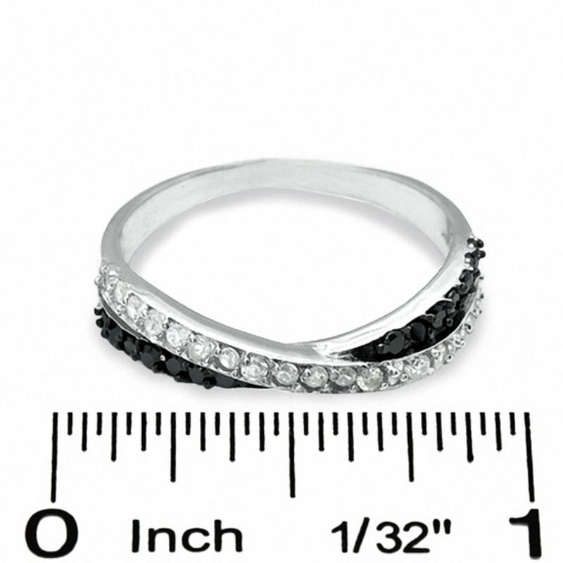 Black and White Cubic Zirconia Crossover Ring in Sterling Silver