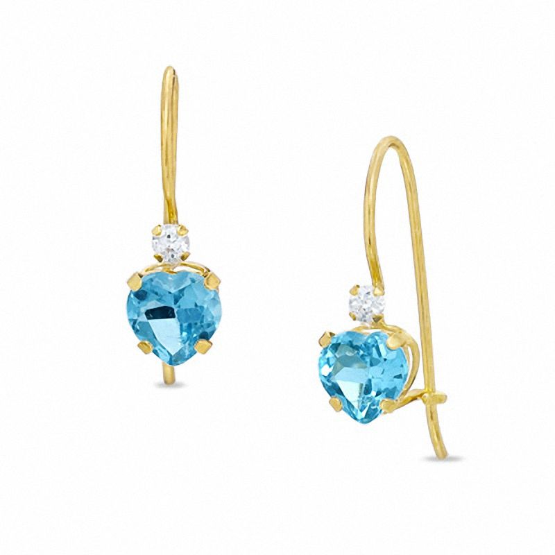 Main Image 1 of 5mm Blue Topaz Drop Earrings in 10K Gold with CZ