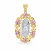 Thumbnail Image 0 of Diamond-Cut Our Lady of Guadalupe with Roses Tri-Tone Necklace Charm in 10K Gold