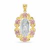 Thumbnail Image 1 of Diamond-Cut Our Lady of Guadalupe with Roses Tri-Tone Necklace Charm in 10K Gold
