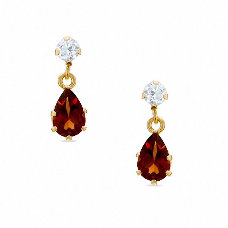 Pear-Shaped Garnet Drop Earrings in 10K Gold with CZ