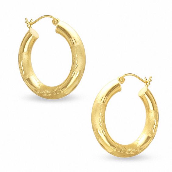 10K Gold 24.5mm Florentine Hoop Earrings