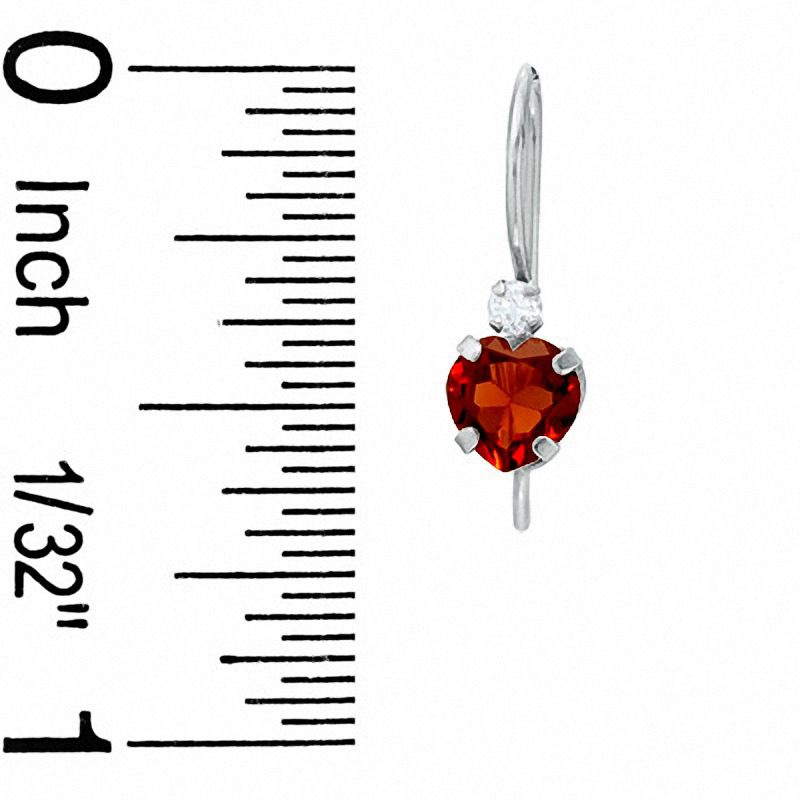 Main Image 2 of 5mm Heart-Shaped Garnet Drop Earrings in 10K White Gold with CZ
